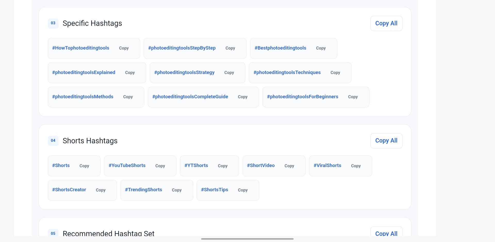 Hashtag Generator ka output, doosra hissa
