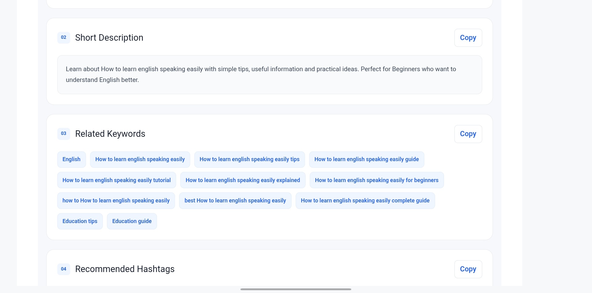 Description Generator ka output, doosra hissa