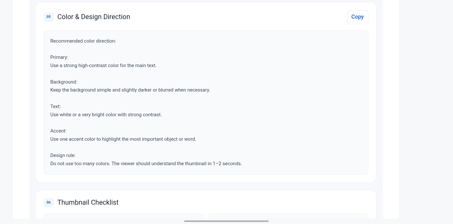 Thumbnail Ideas Generator ka output, chautha hissa: generated thumbnail text, concepts aur design ideas